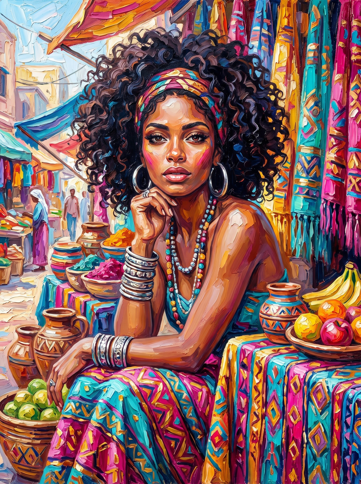 Woman At The Fabric Market