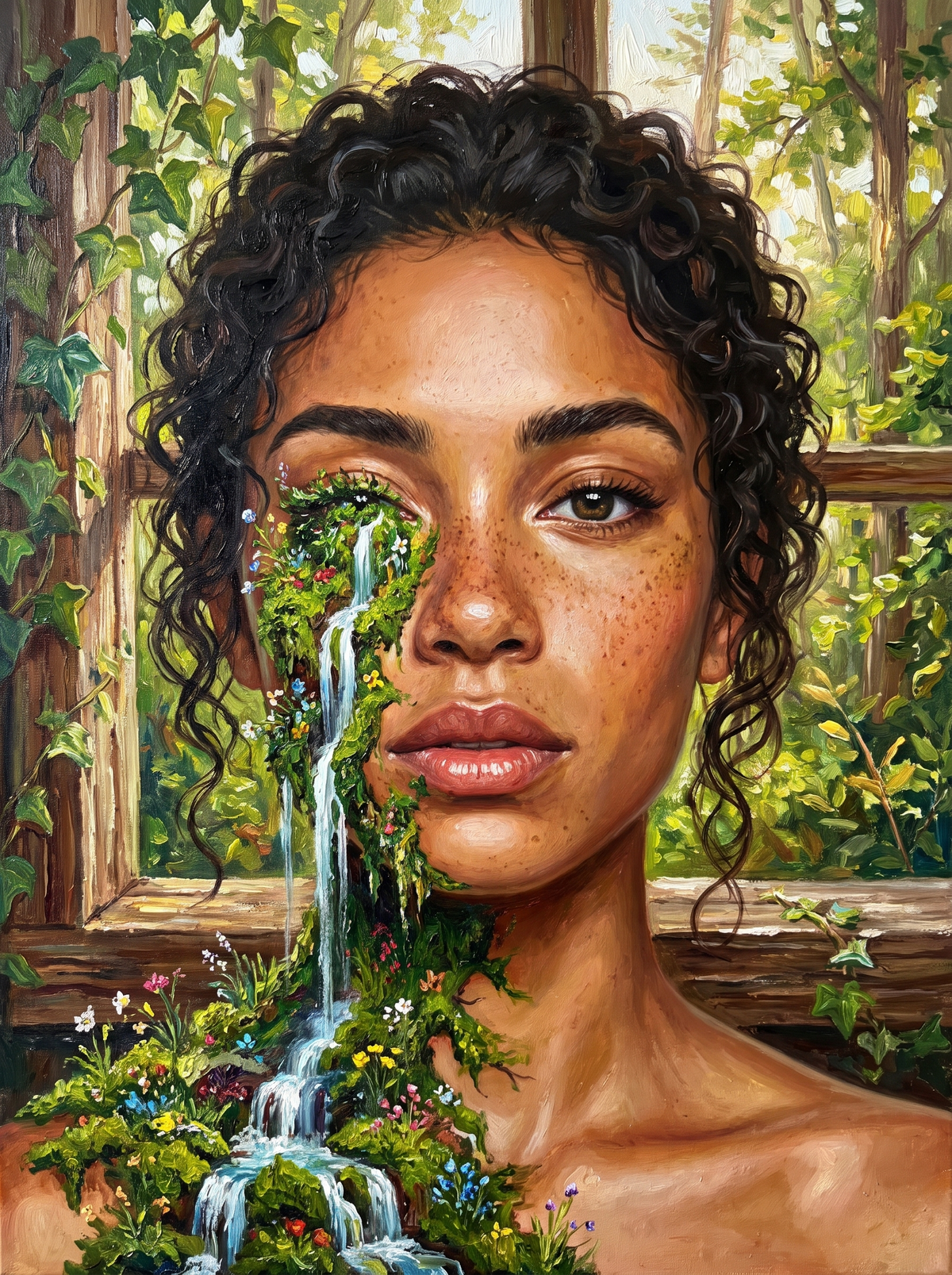 Woman Of Moss And Waterfall