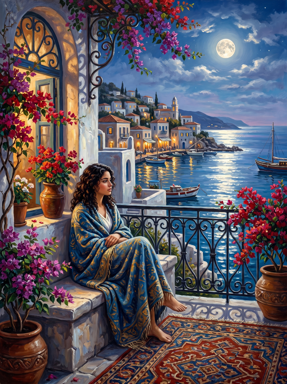 Woman On A Moonlit Terrace