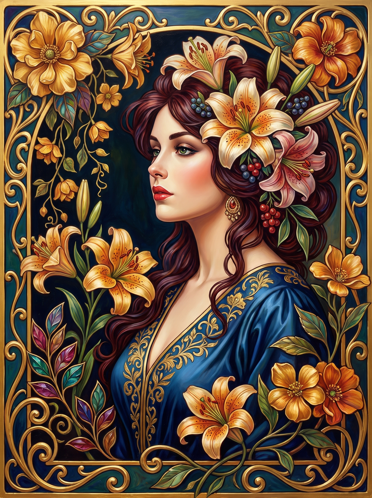 Woman With Golden Lilies