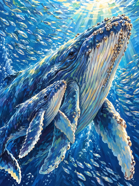 Barnacled Humpback And Calf
