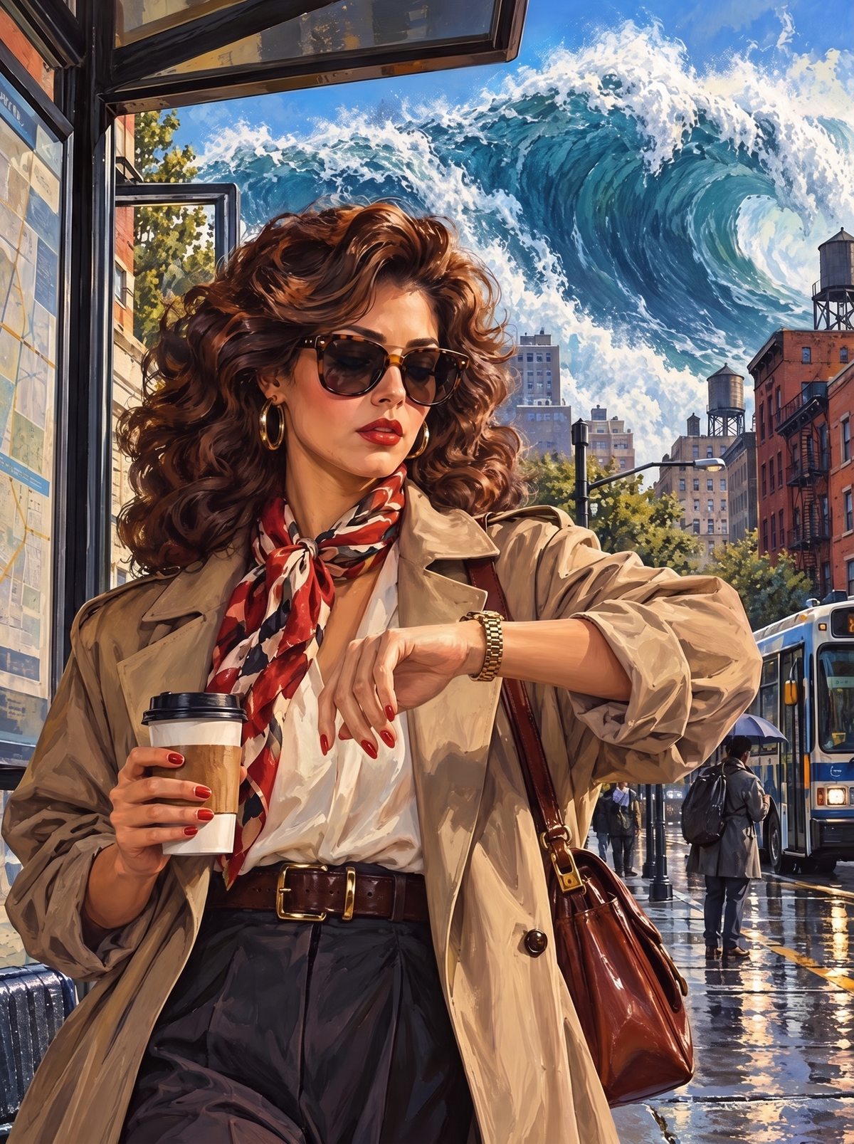 Checking Her Watch Before The Wave