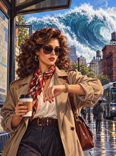 Checking Her Watch Before The Wave