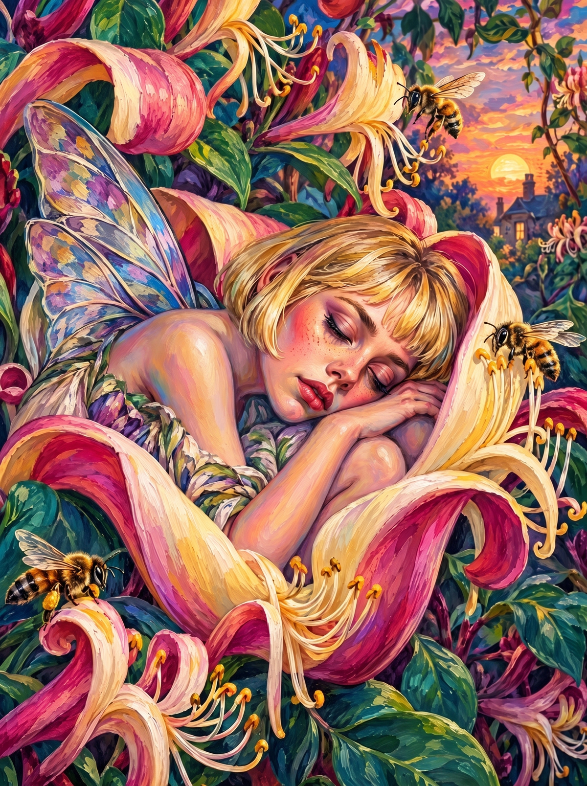 Fairy Asleep In The Honeysuckle