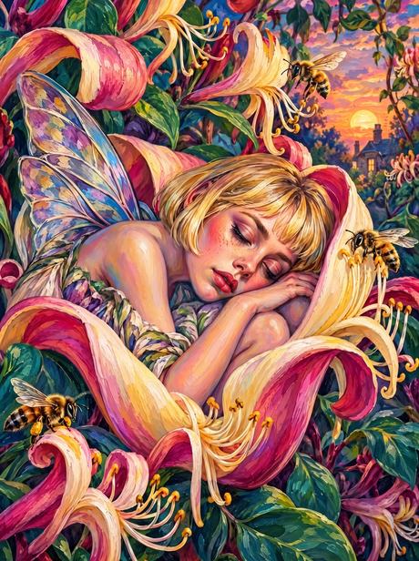 Fairy Asleep In The Honeysuckle (150 Color Diamond Painting)