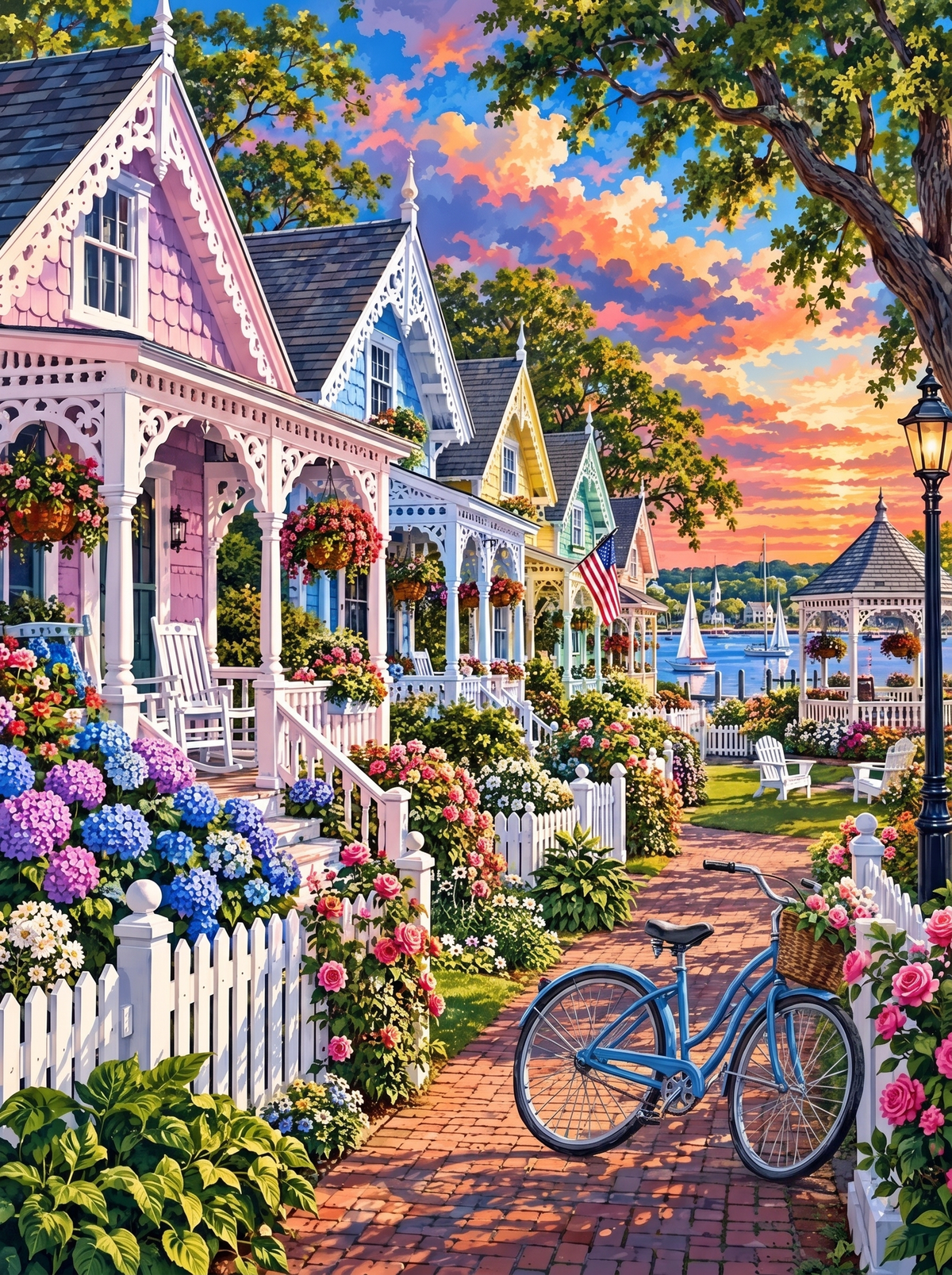 Gingerbread Cottages And Blue Bicycle