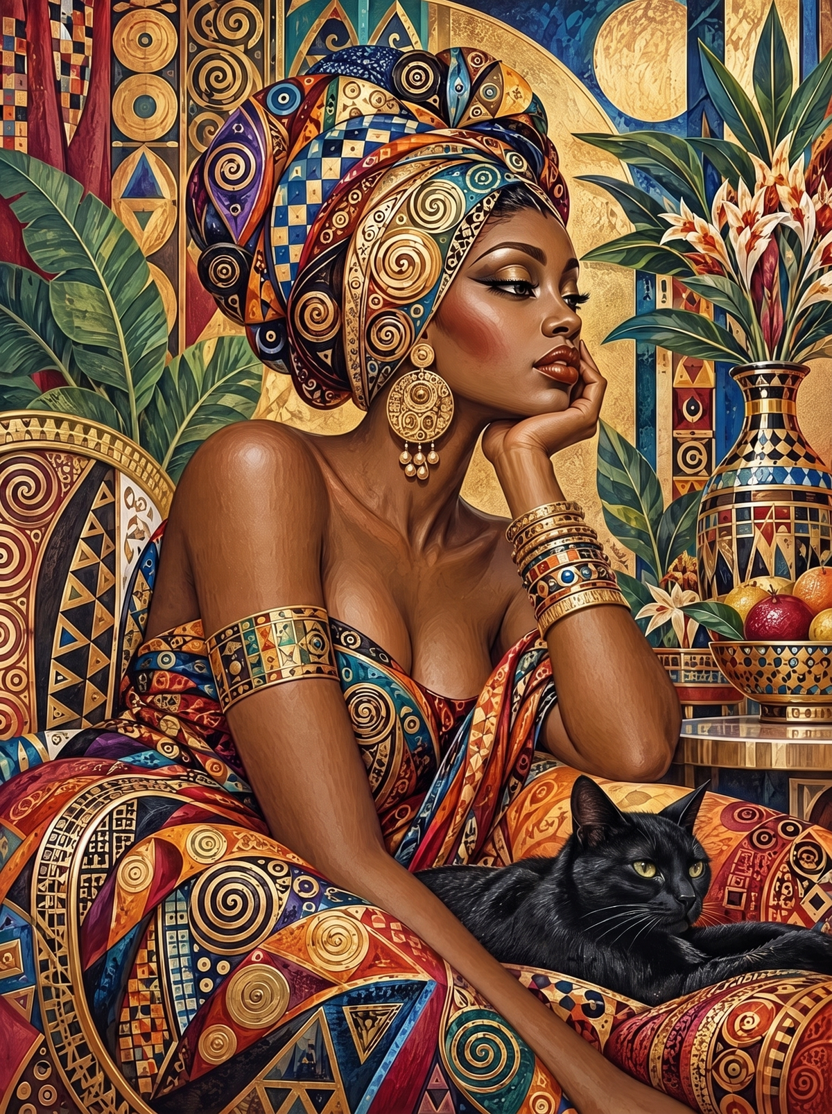 Gold Spirals And A Black Cat