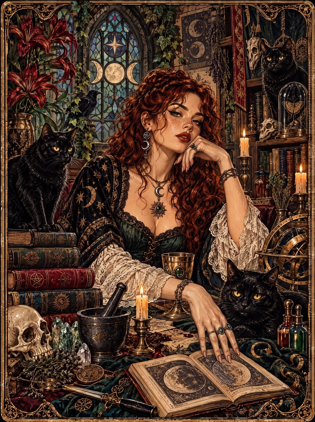 Grimoire And Three Black Cats