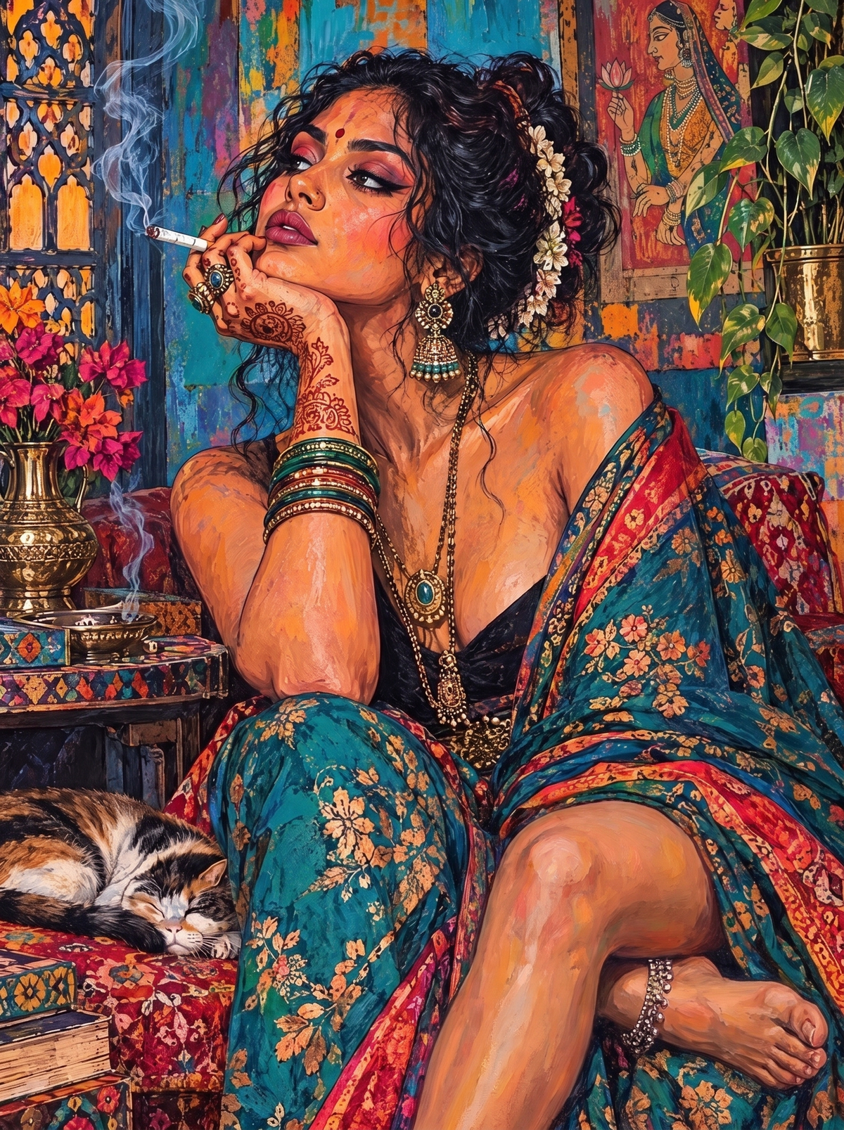 Henna Hands And A Calico Cat