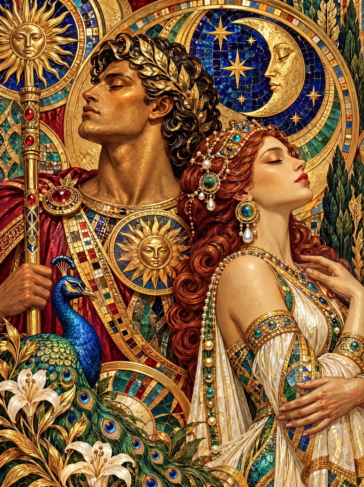 Laurel Crown And Mosaic Moon