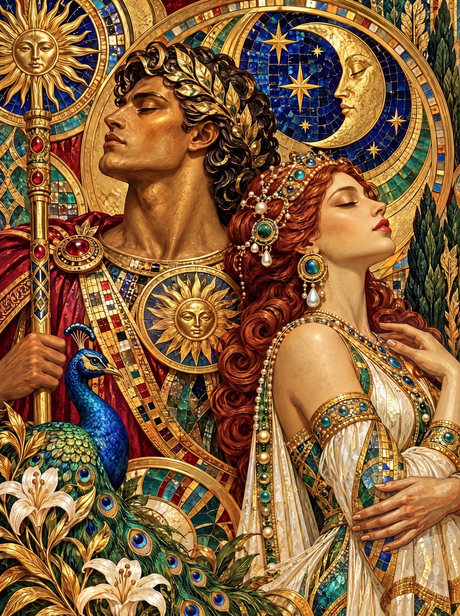 Laurel Crown And Mosaic Moon