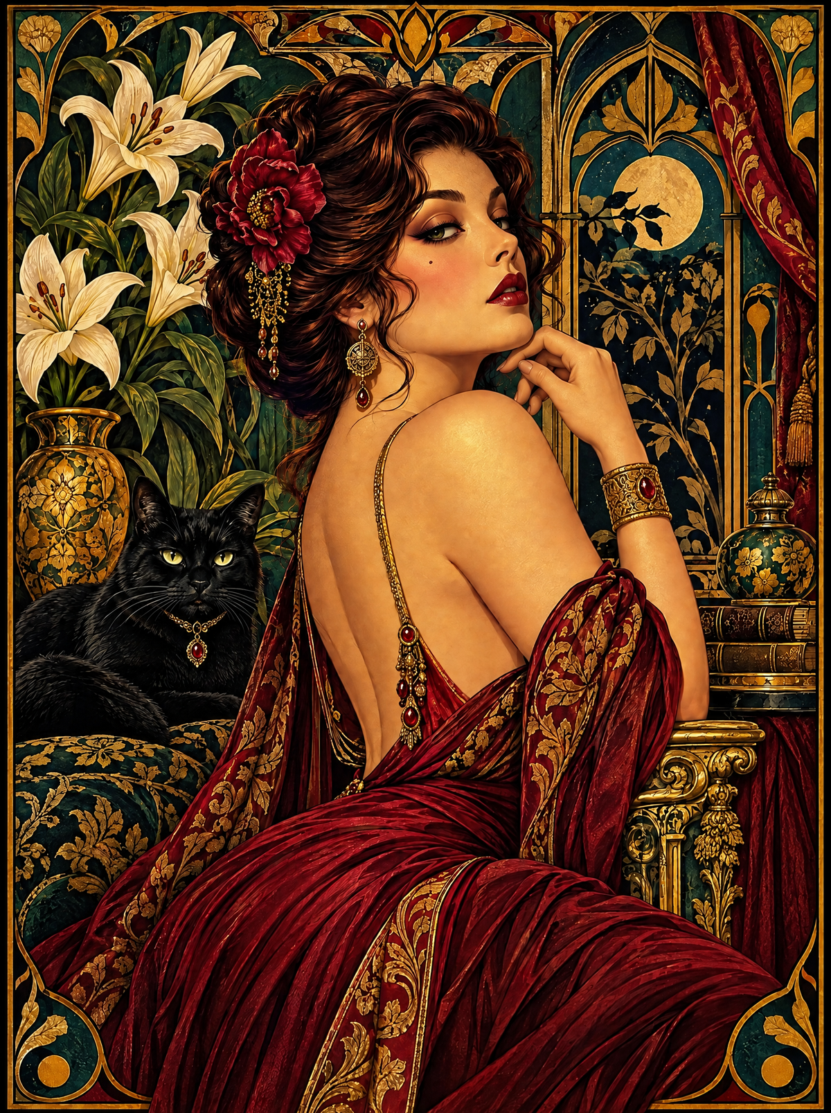 Lilies, Rubies And A Black Cat
