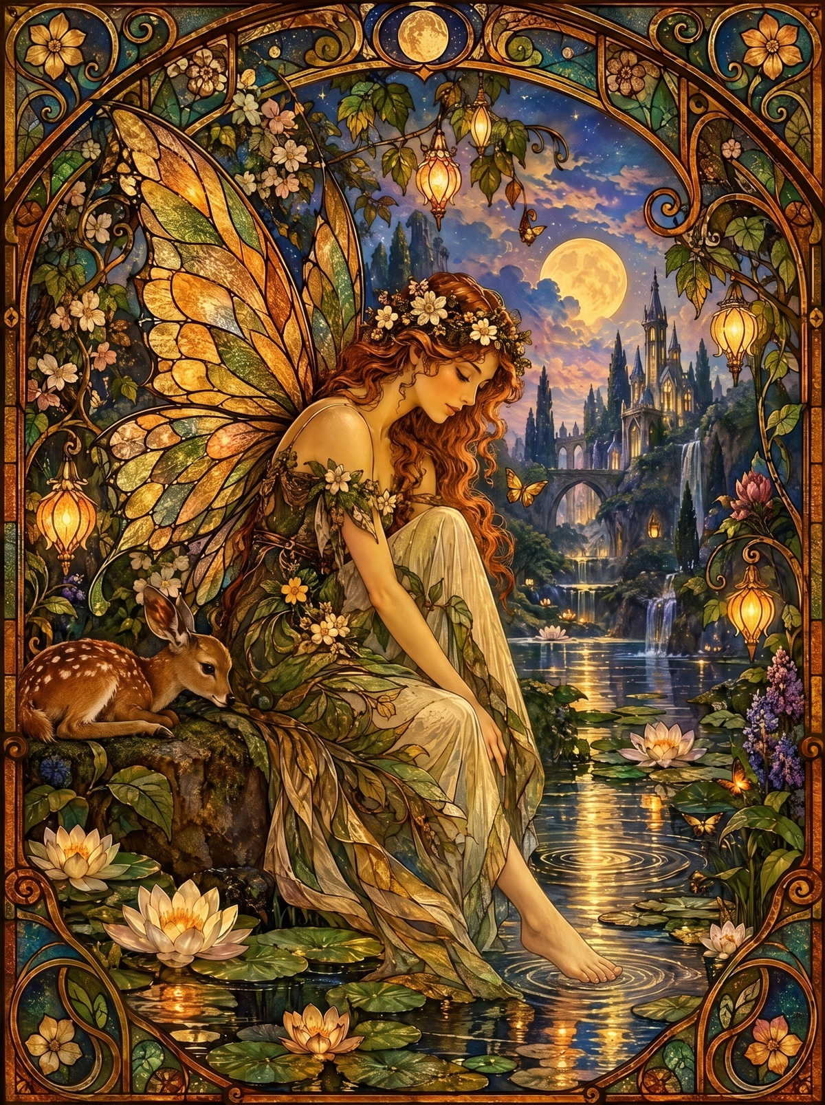 Lily Pond Fairy And Fawn