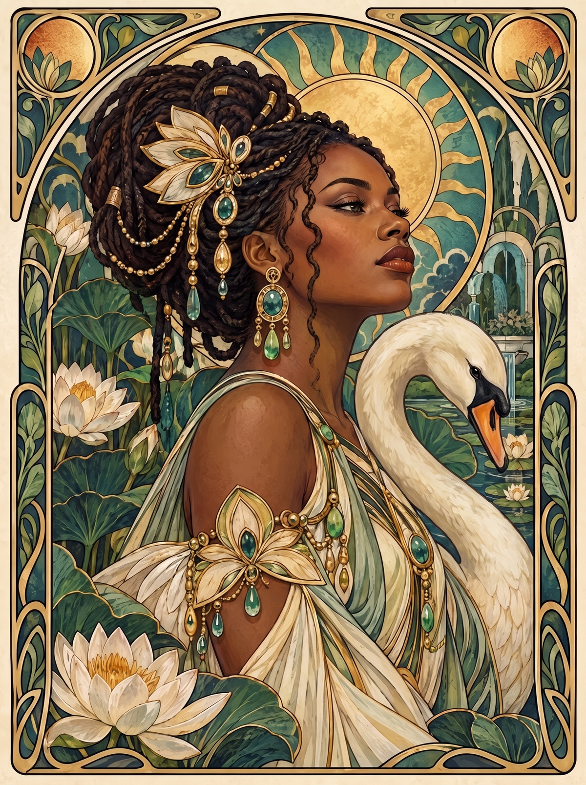Lotus Crown And White Swan