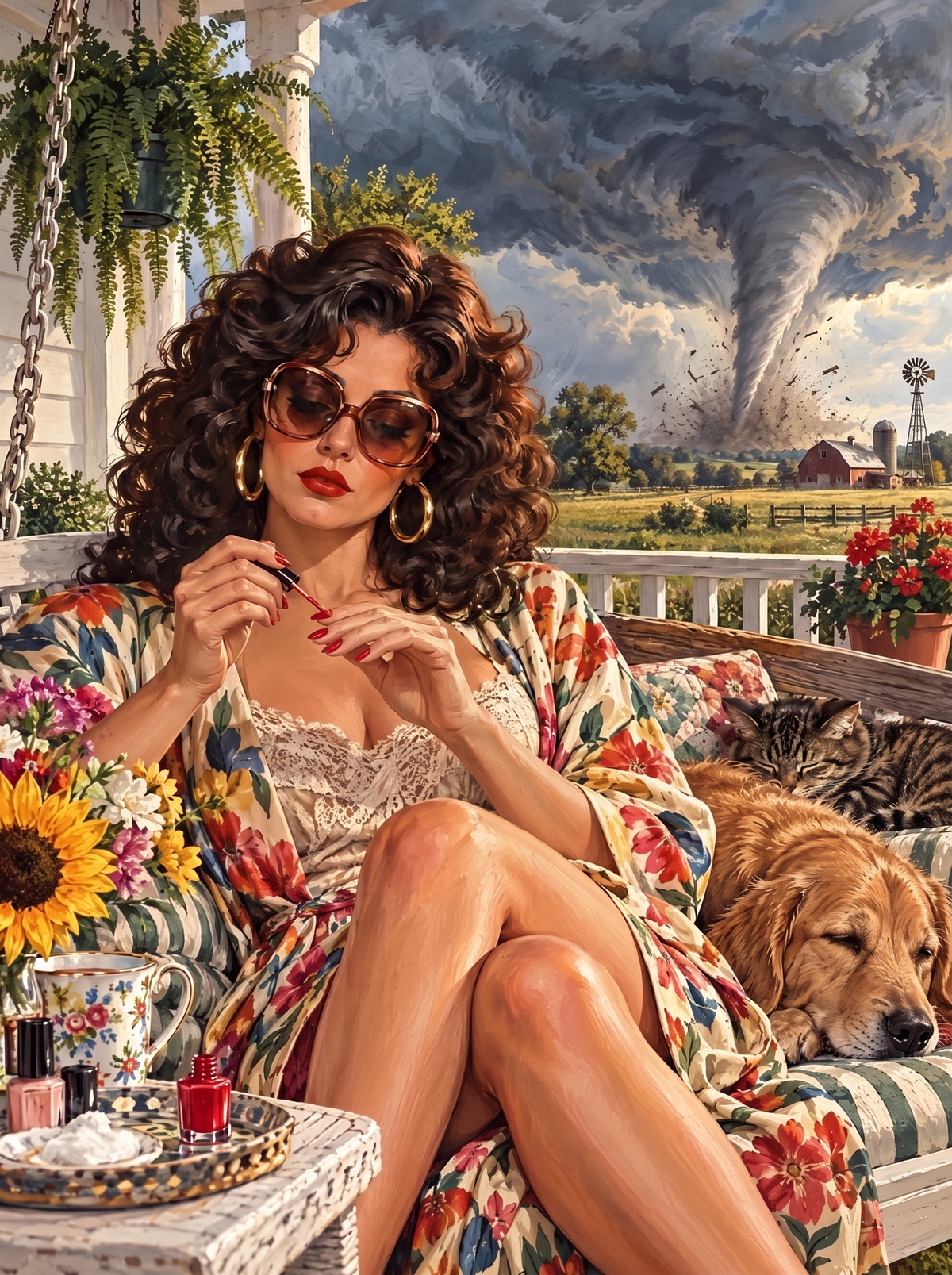 Painting Her Nails Before The Twister