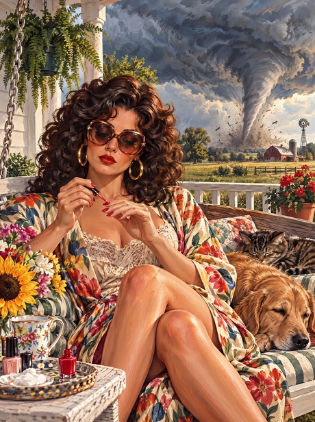 Painting Her Nails Before The Twister