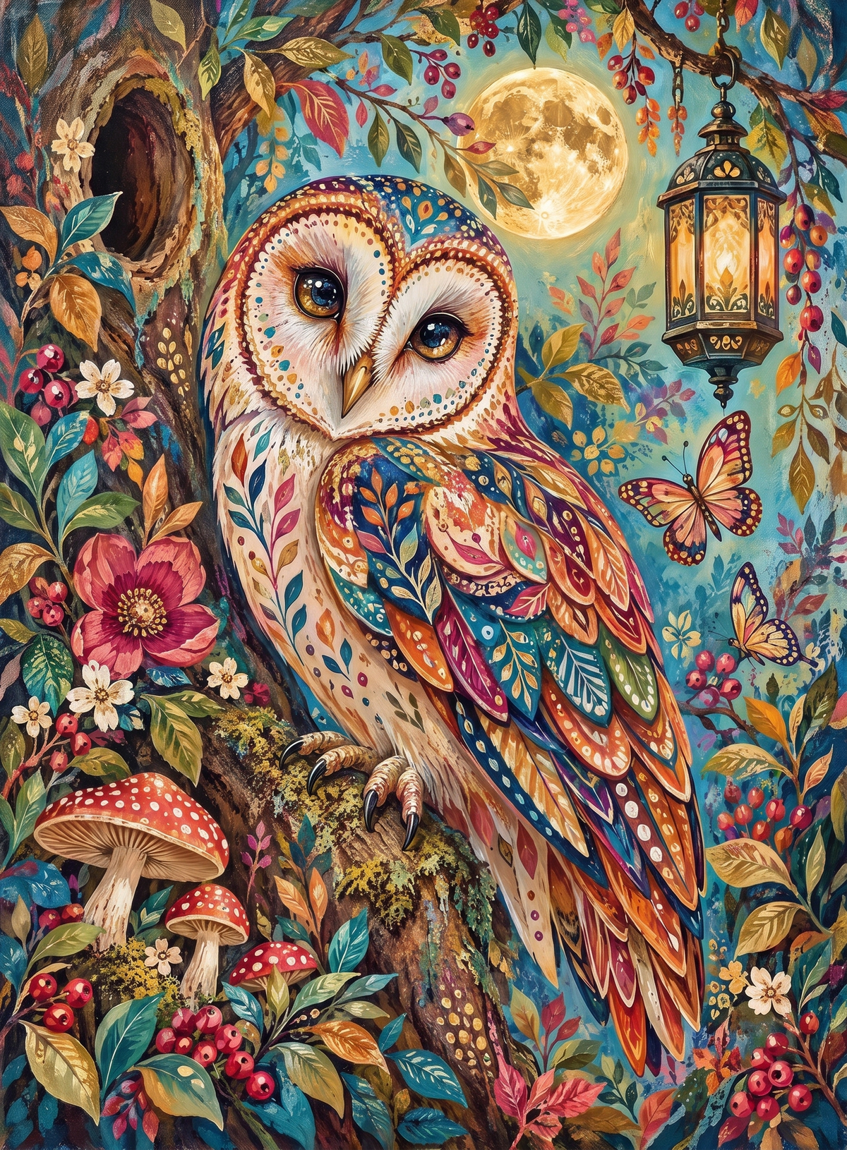 Patchwork Owl And Hanging Lantern