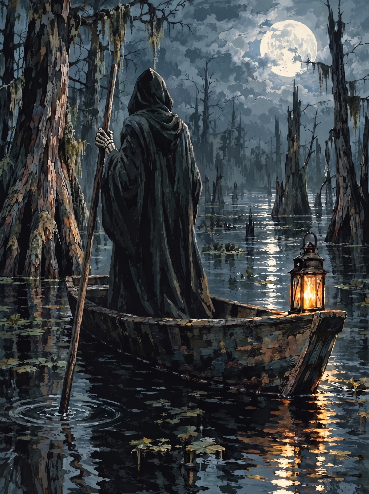 Reaper Poling Through The Bayou