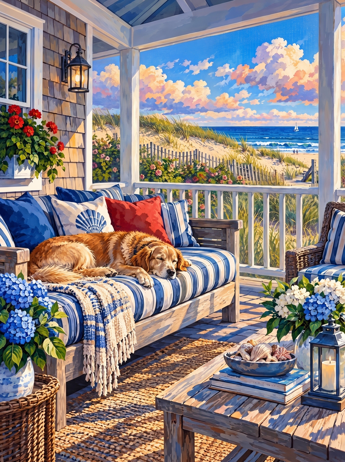 Retriever Napping On The Beach Porch