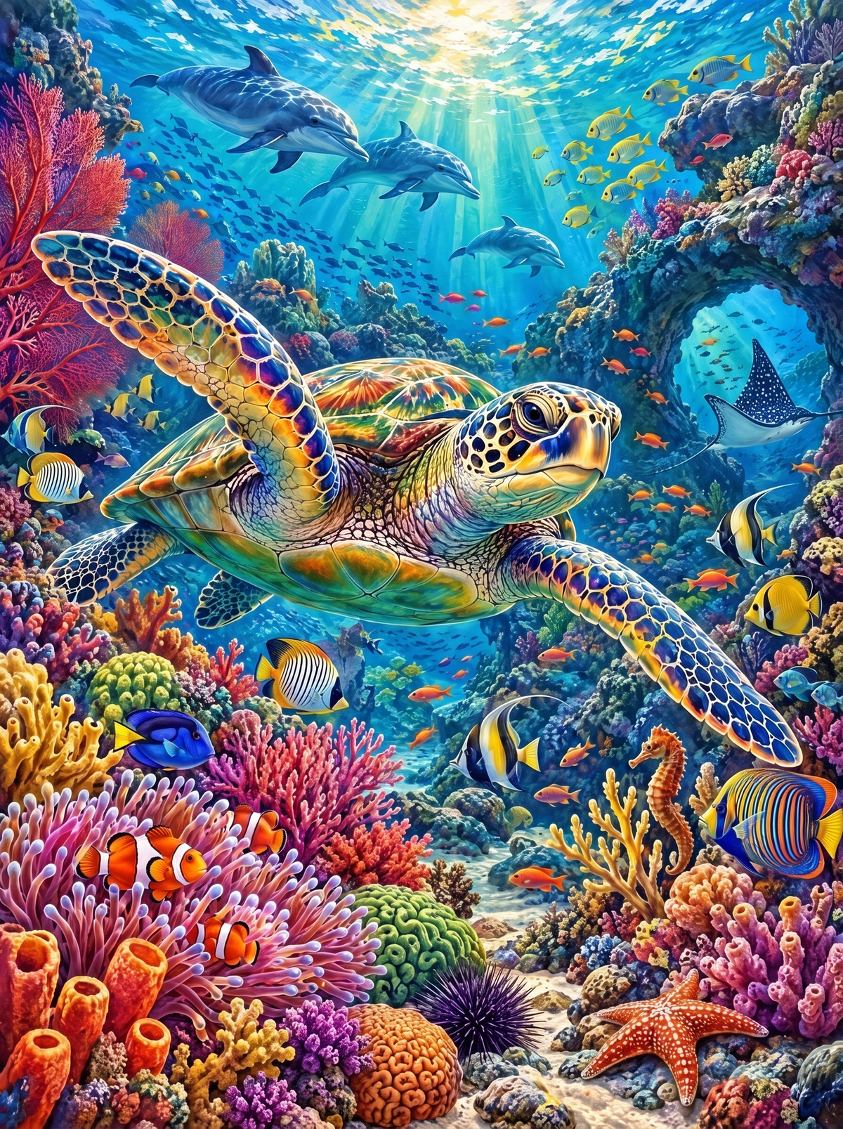 Sea Turtle Over The Rainbow Reef