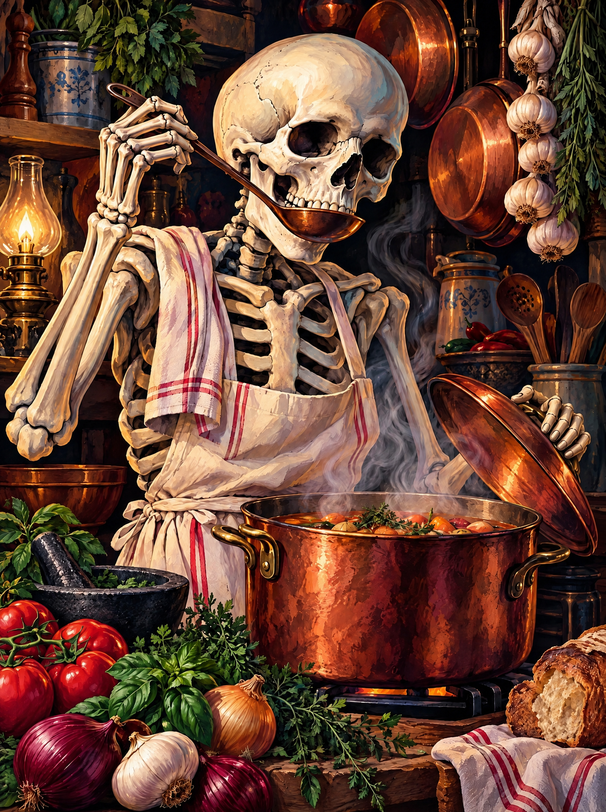 Skeleton Tasting The Soup