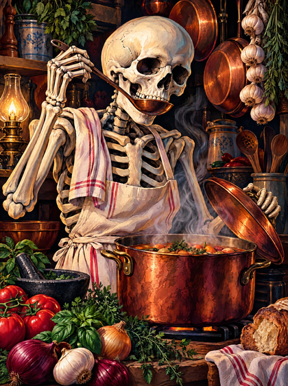 Skeleton Tasting The Soup