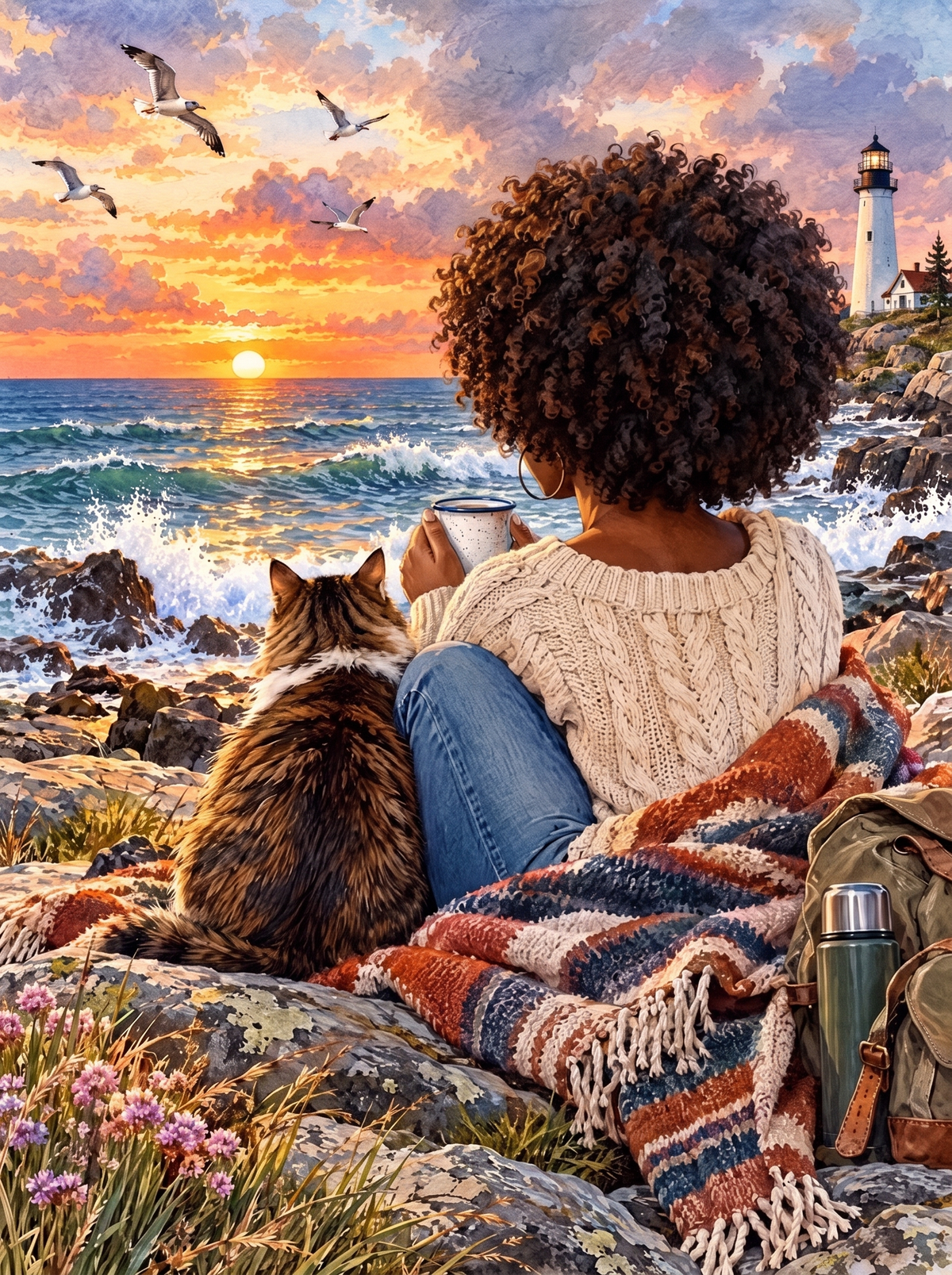 Sunset Coffee With The Cat