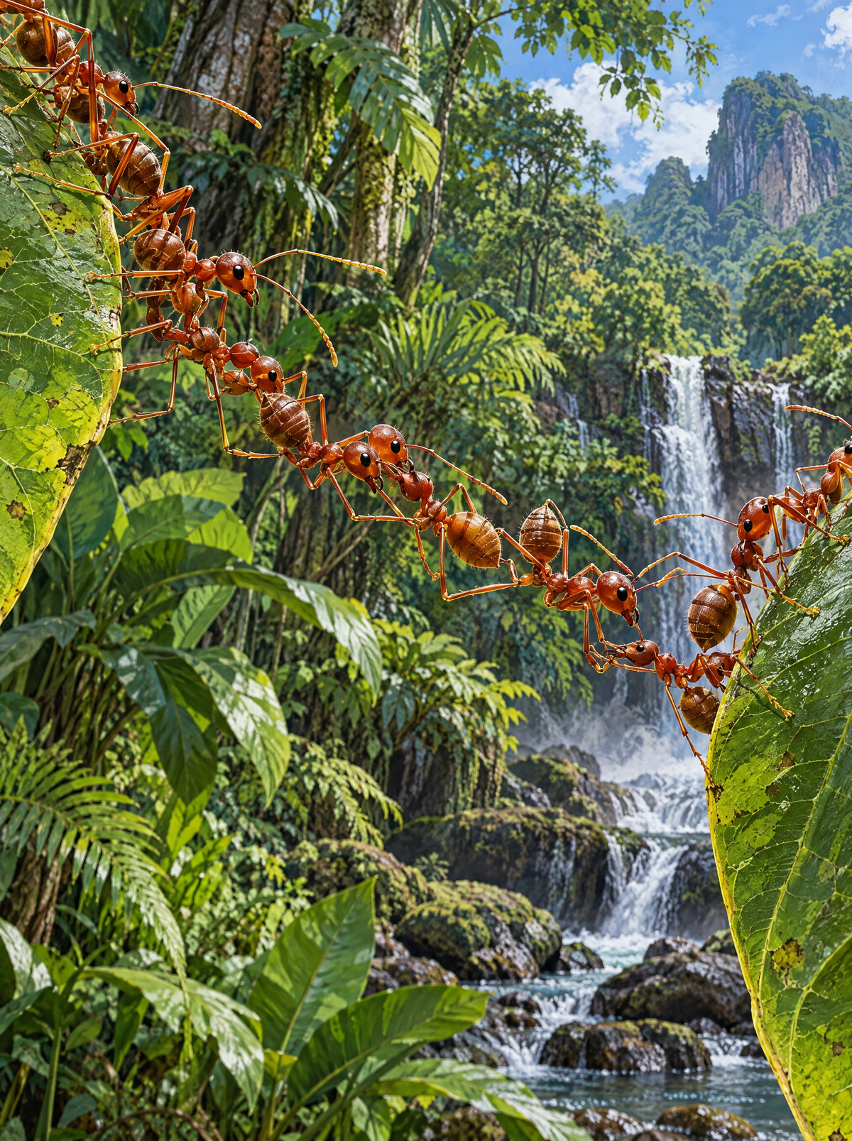 Ant Bridge Over The Jungle Falls