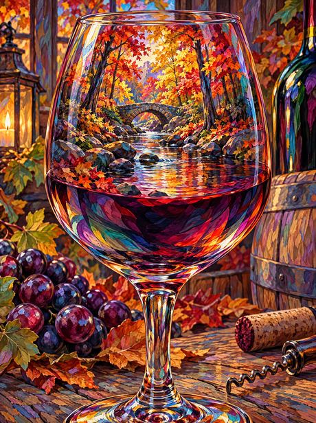 Autumn River In A Wine Glass (150 Color Diamond Painting)