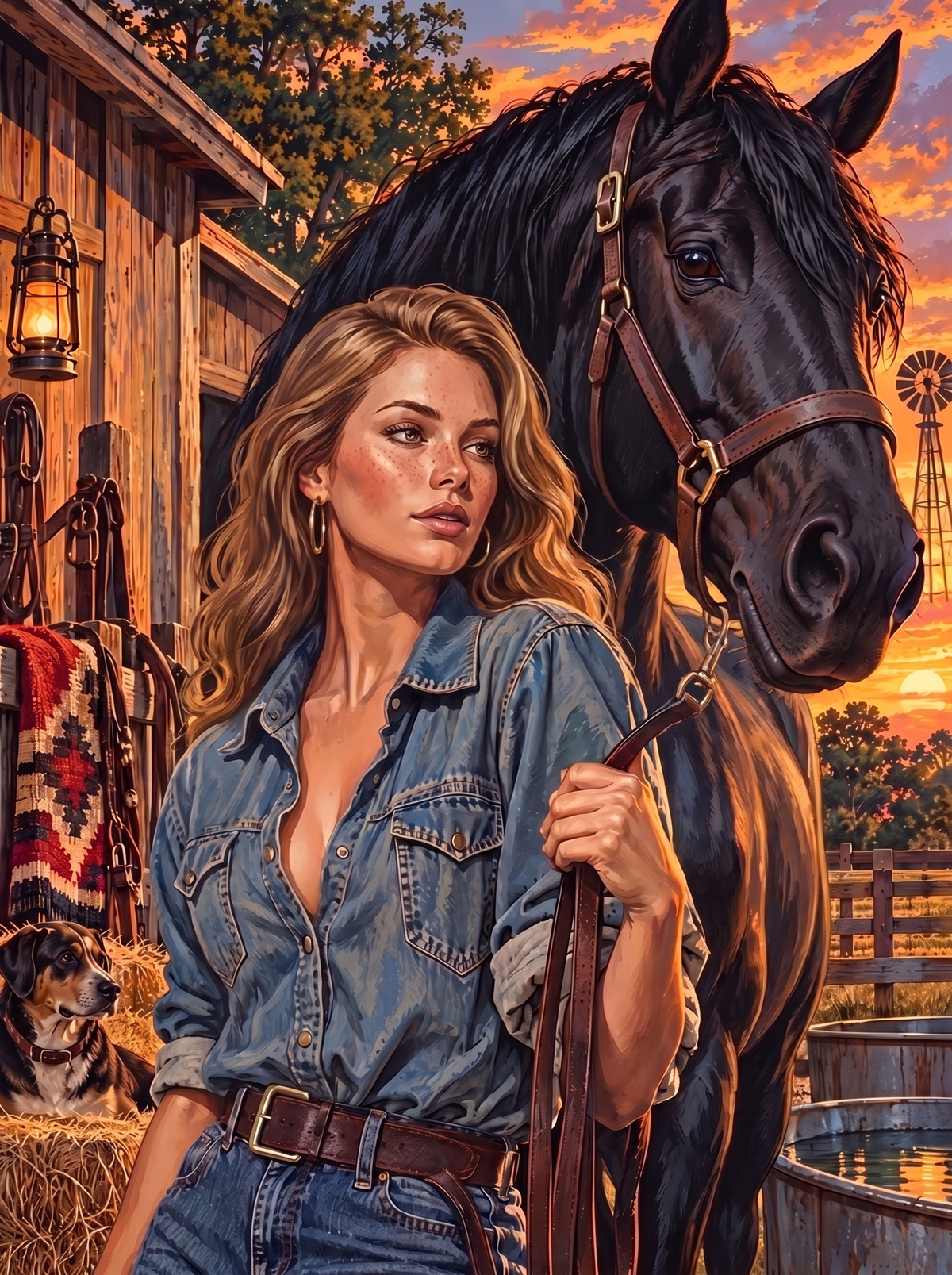 Cowgirl And Her Black Horse
