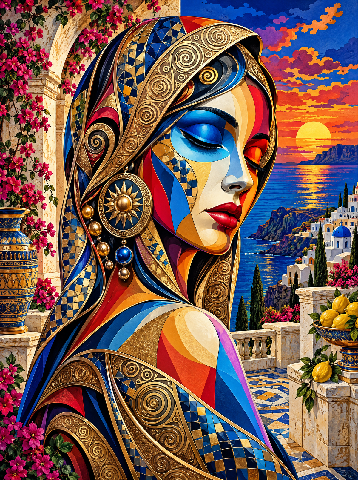 Cubist Portrait At Sunset
