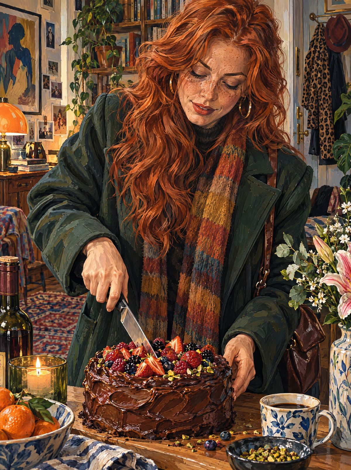 Cutting The Berry Chocolate Cake