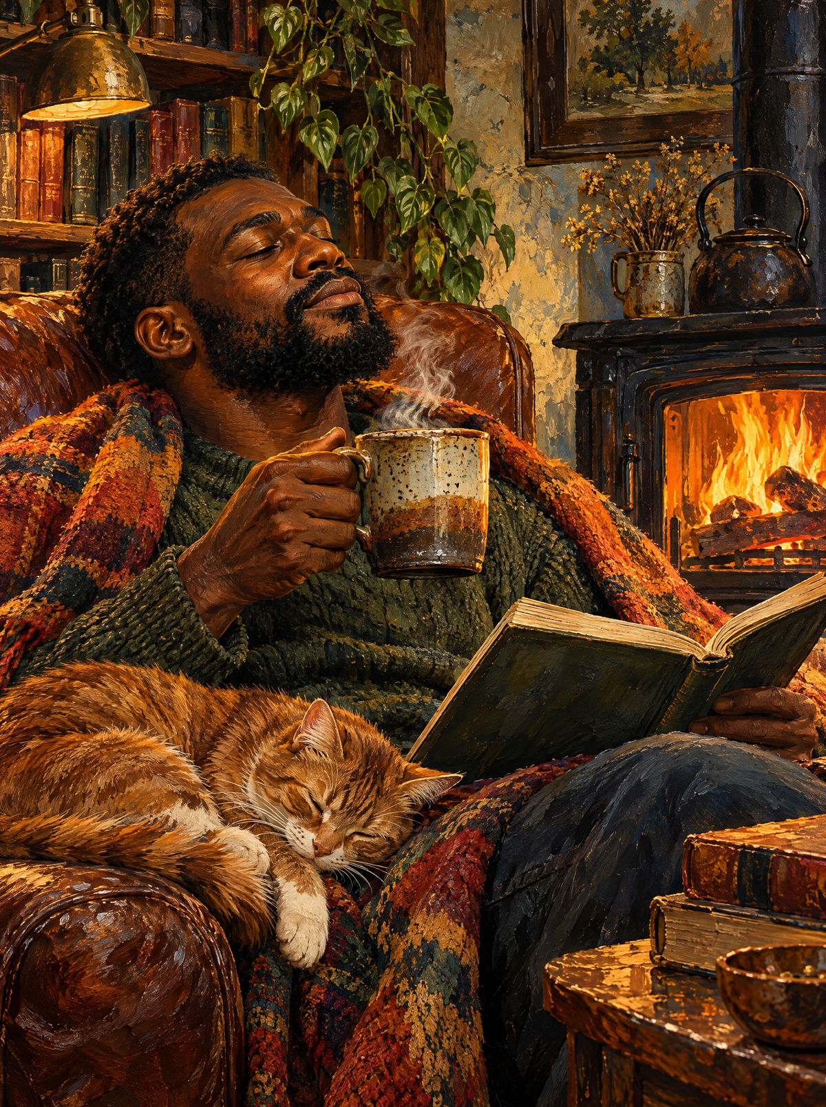 Fireside Mug And A Sleeping Ginger Cat