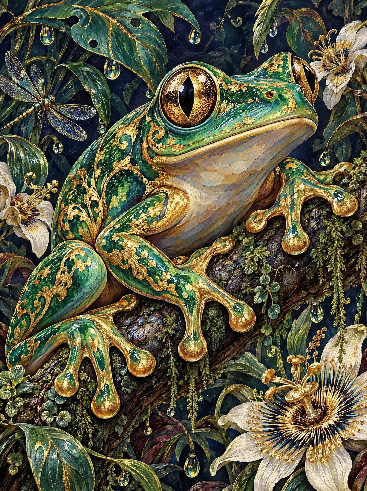 Gilded Frog Among Passionflowers