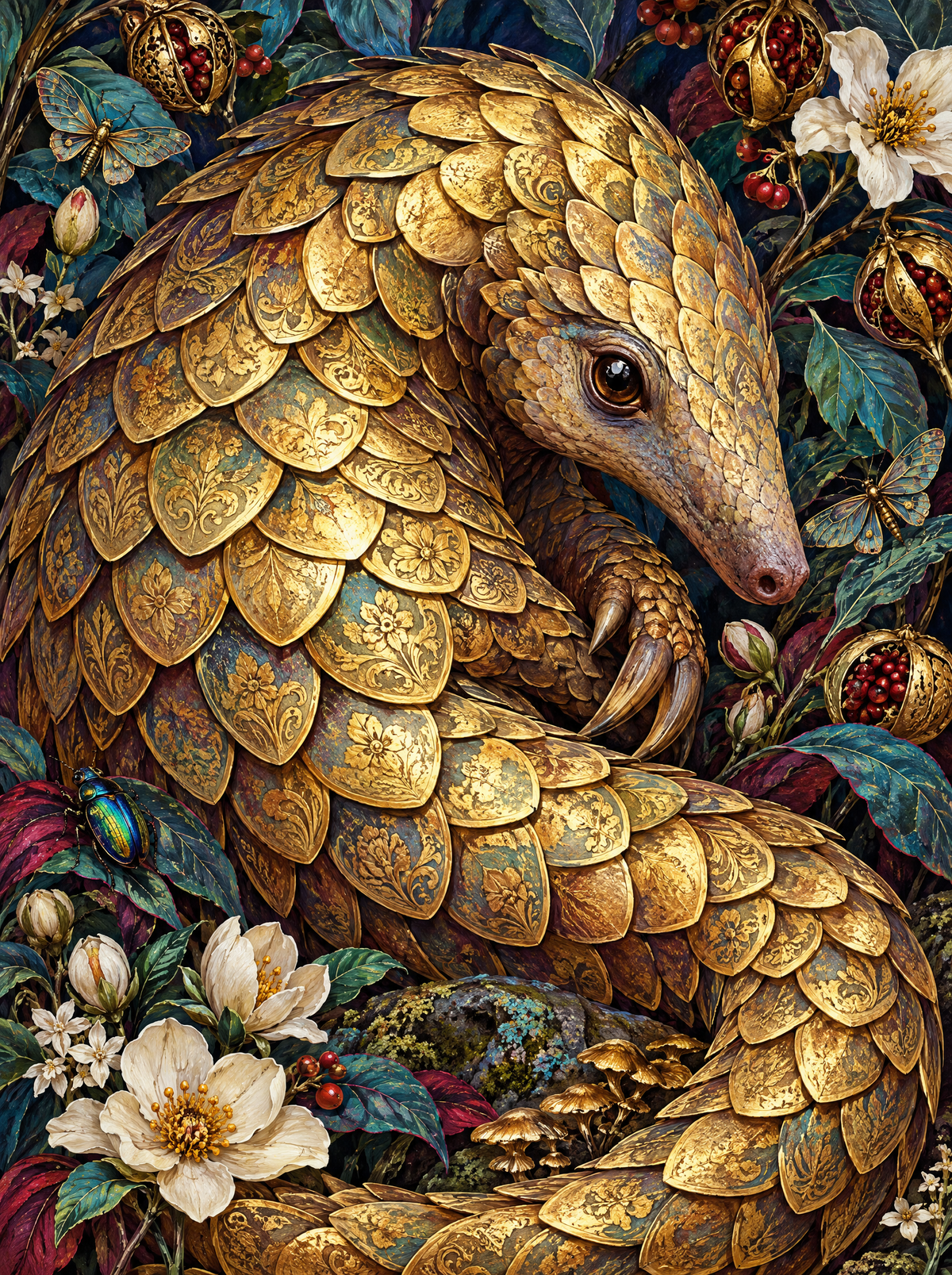 Golden Pangolin In The Blossoms