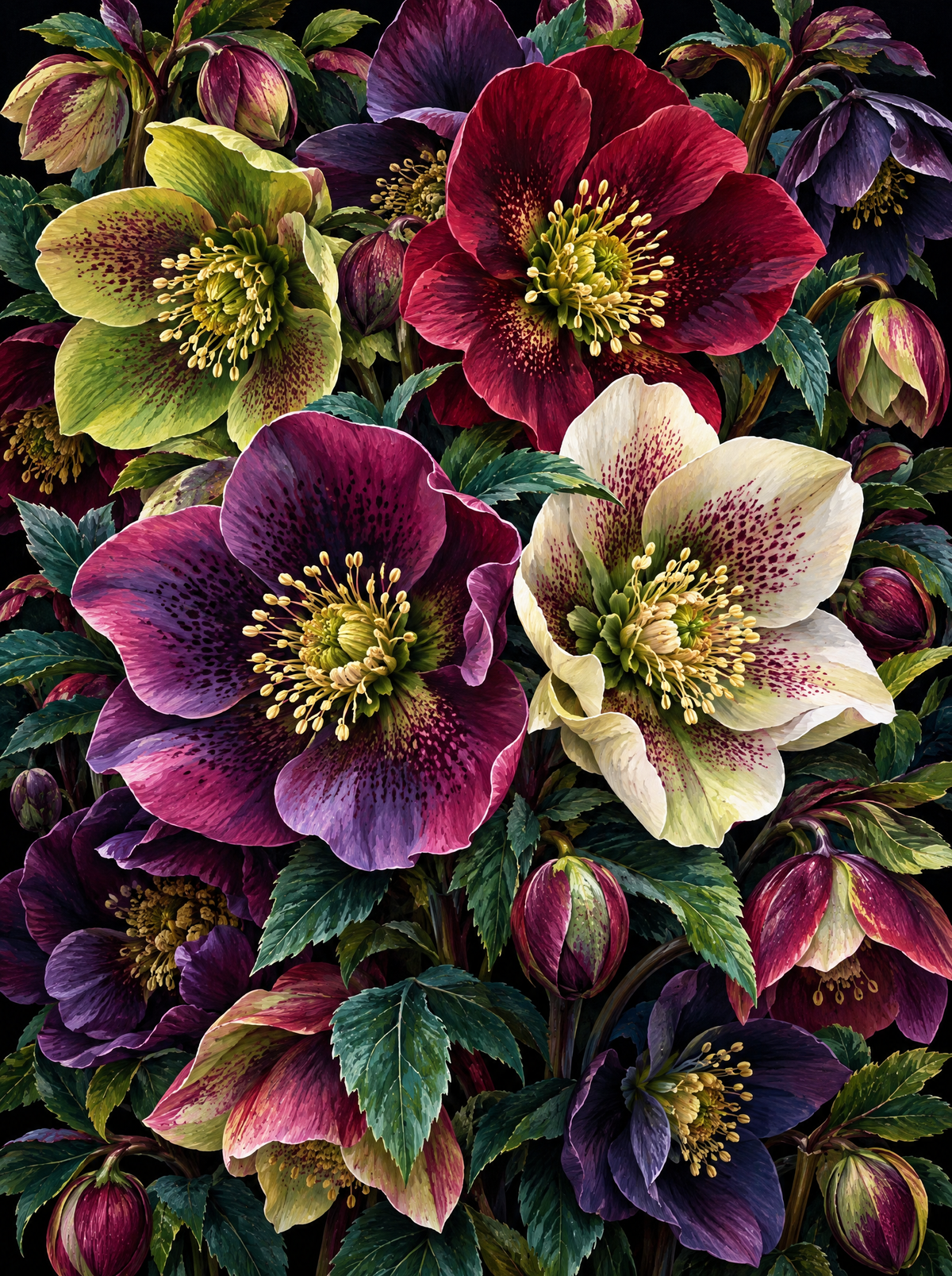 Hellebores In The Dark
