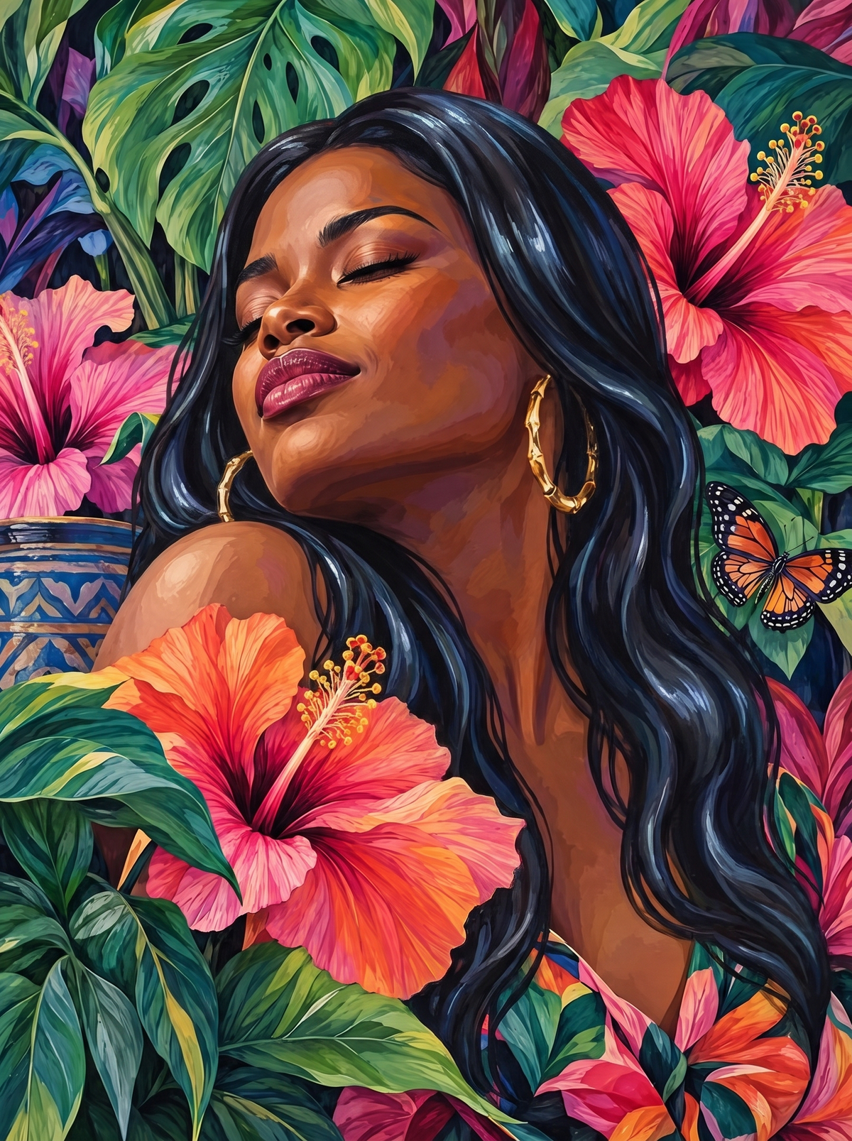 Hibiscus And Long Dark Waves
