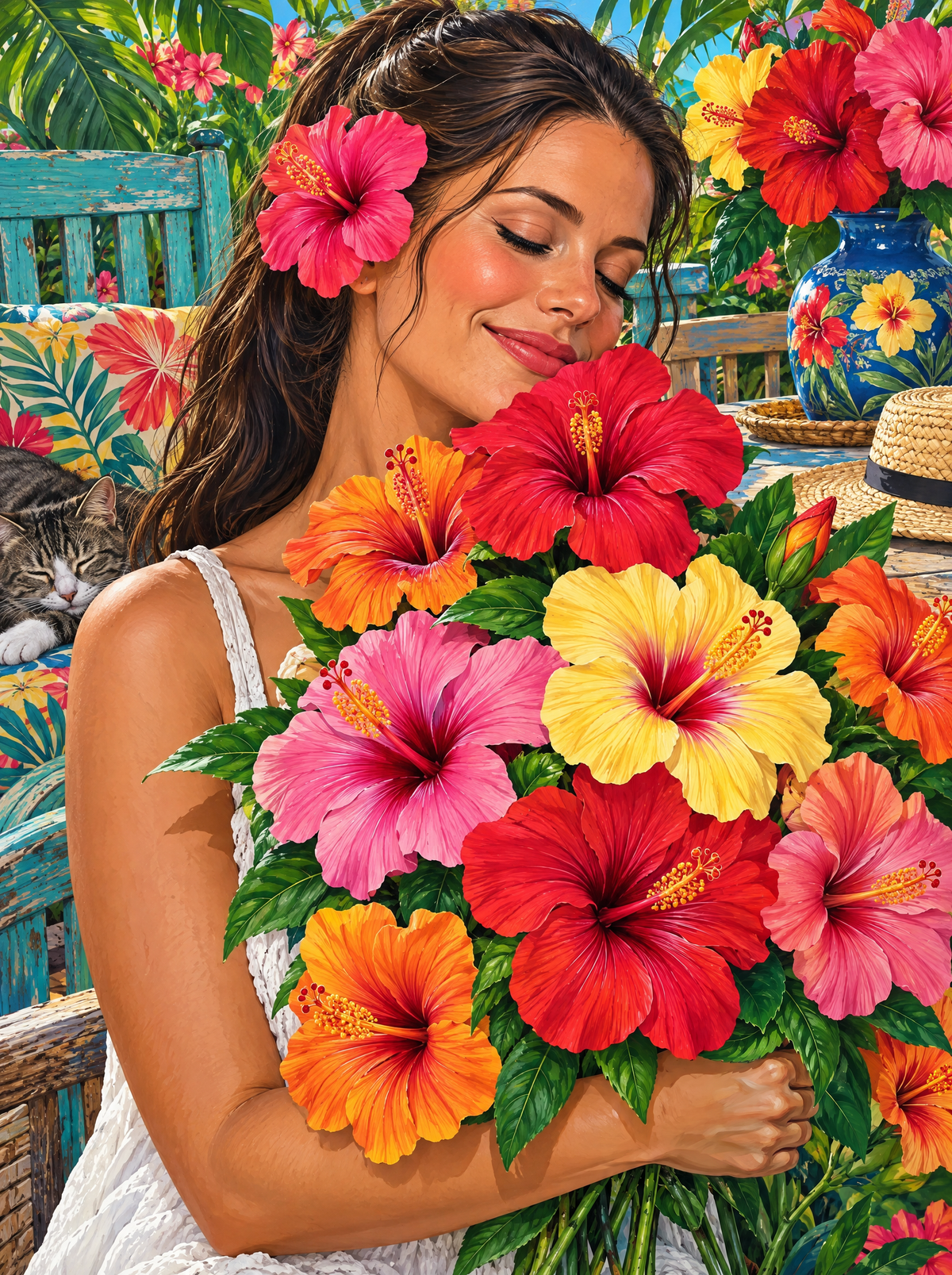 Hugging A Hibiscus Bouquet