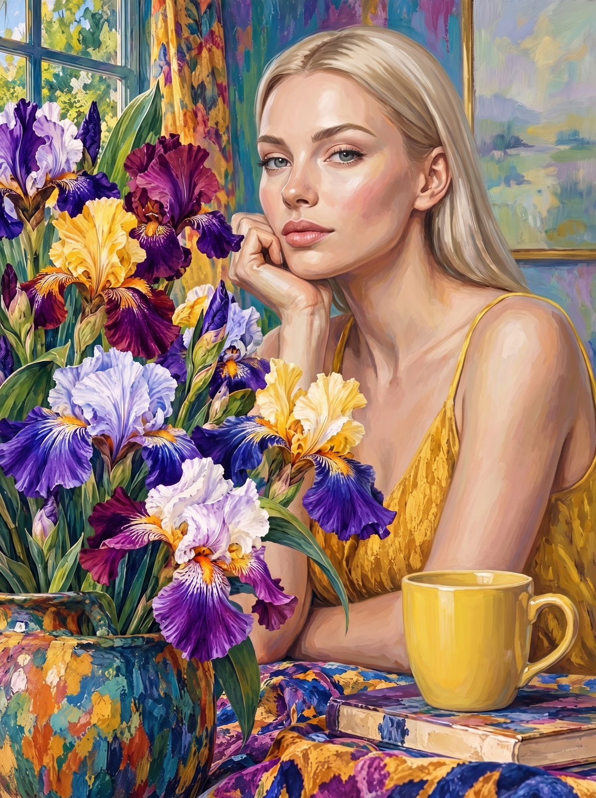 Irises And A Yellow Mug
