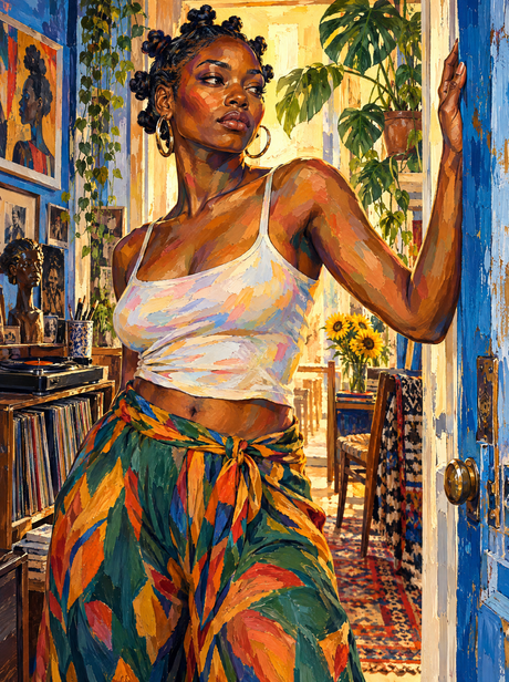 Leaning In The Sunny Doorway (150 Color Diamond Painting)