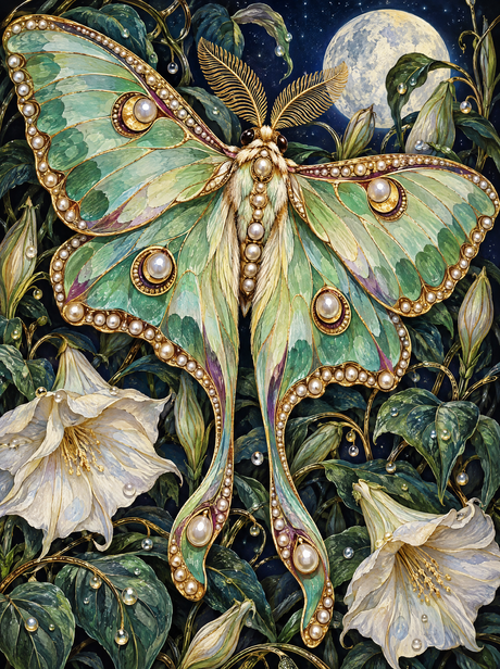 Pearled Luna Moth By Moonlight