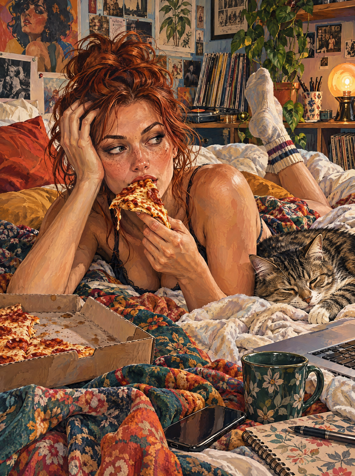 Pizza In Bed With The Cat