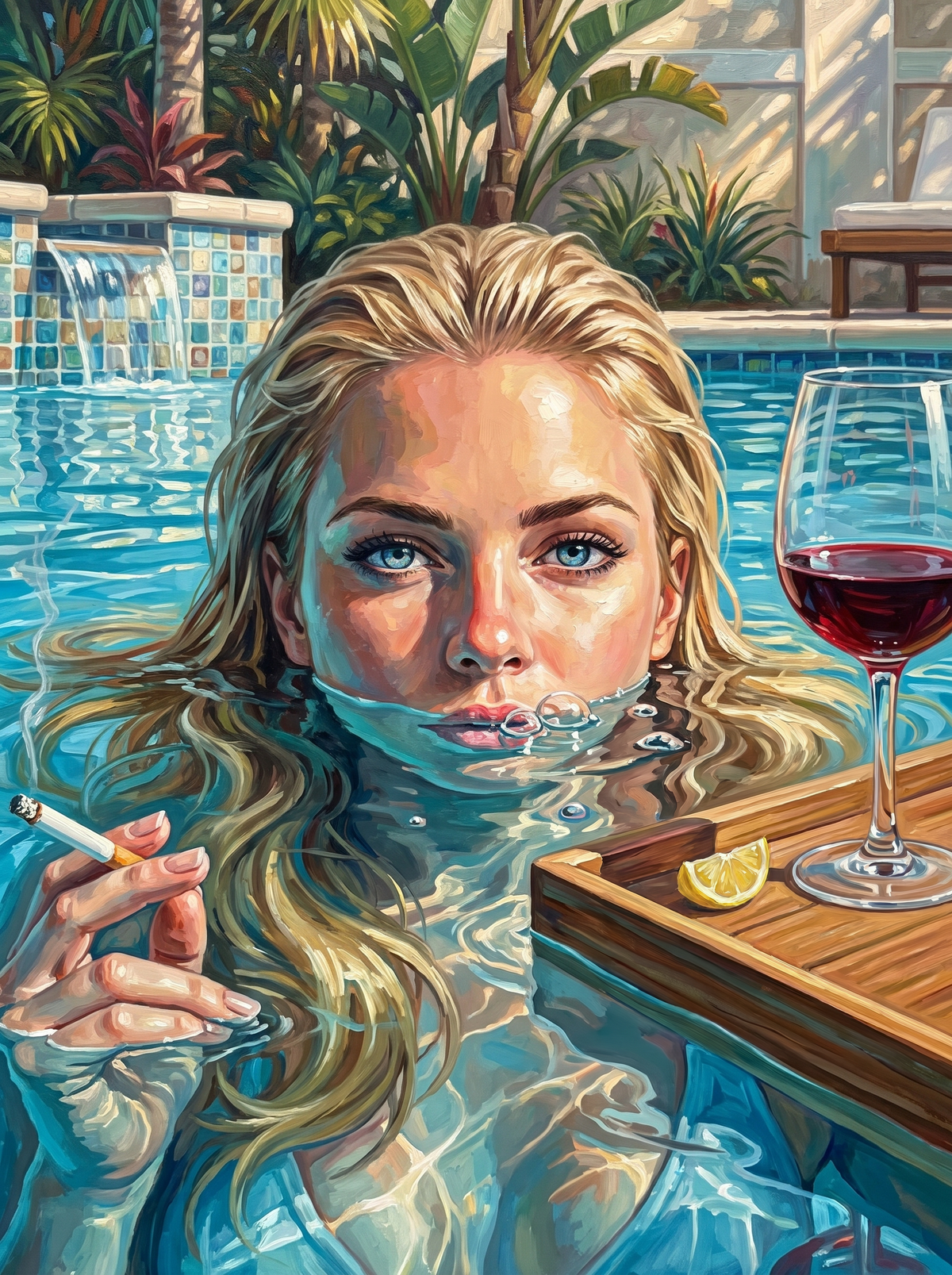 Poolside Cigarette And Red Wine