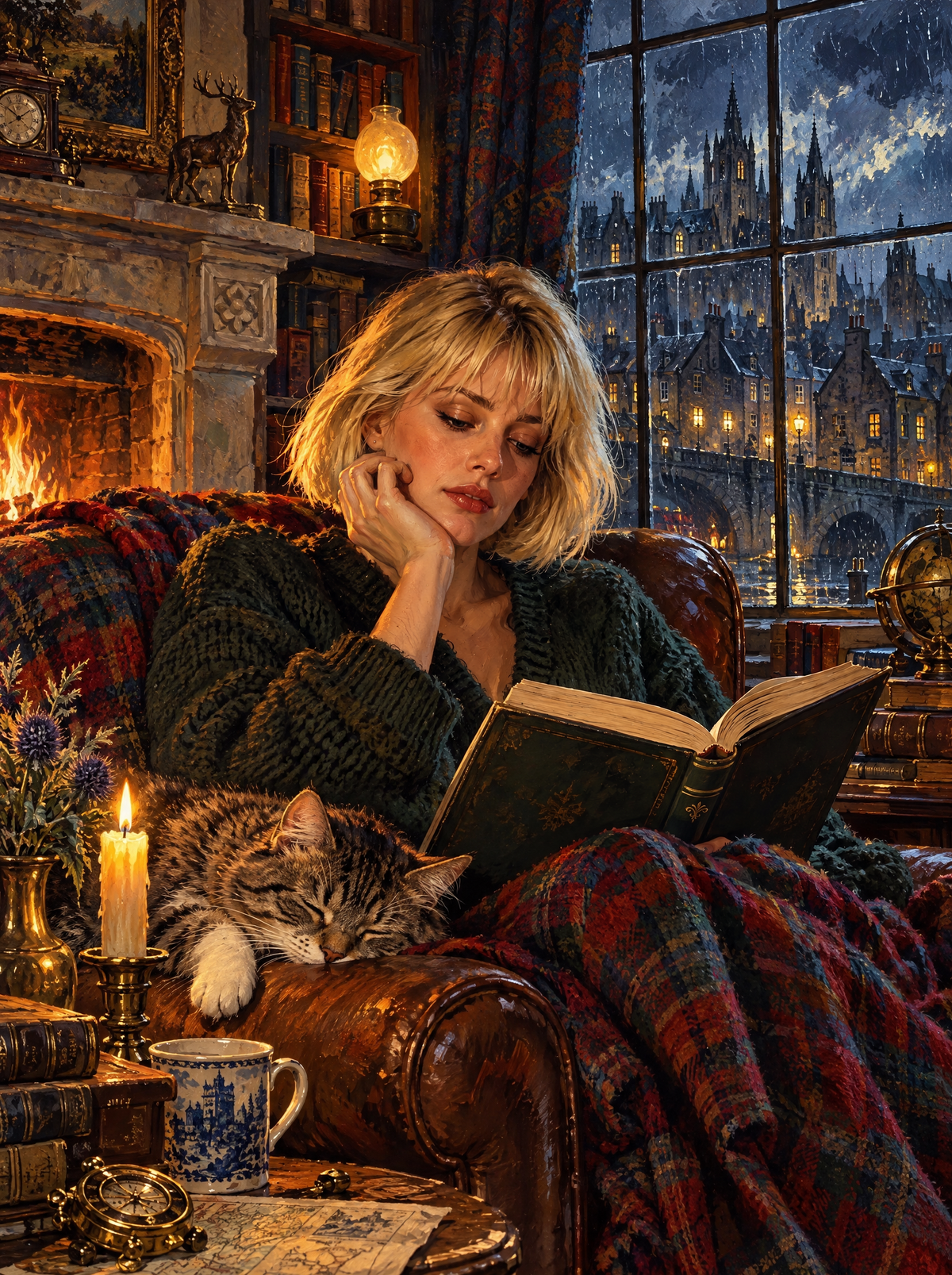 Reading By The Fire On A Stormy Night