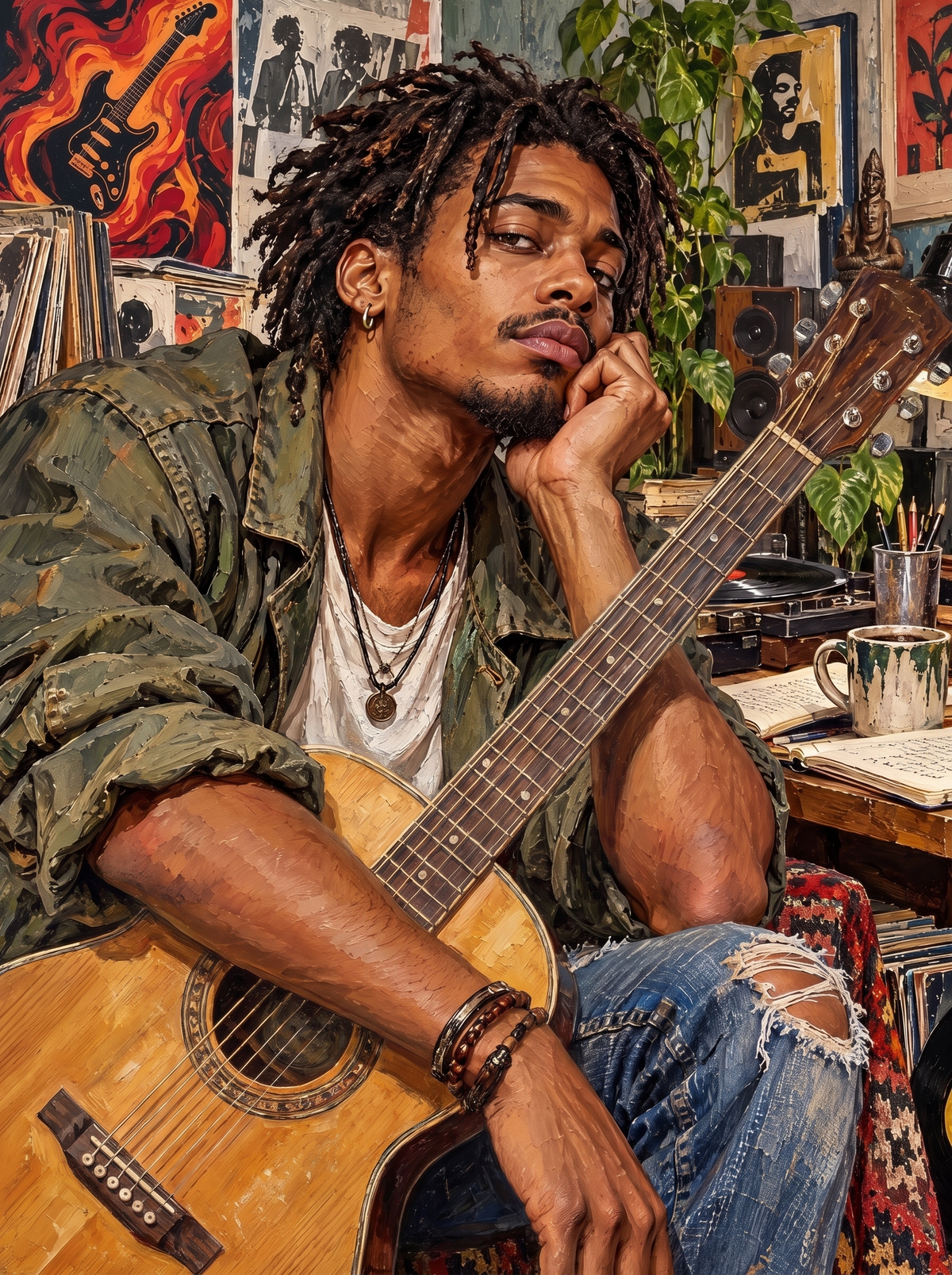Resting On The Acoustic Guitar