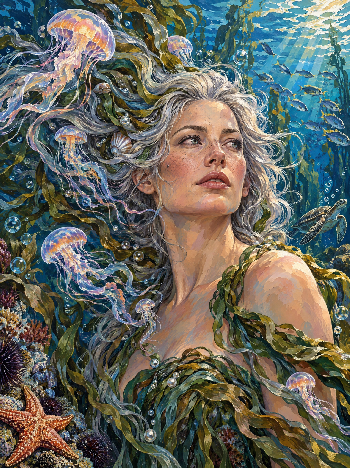 Silver Hair Among The Jellyfish