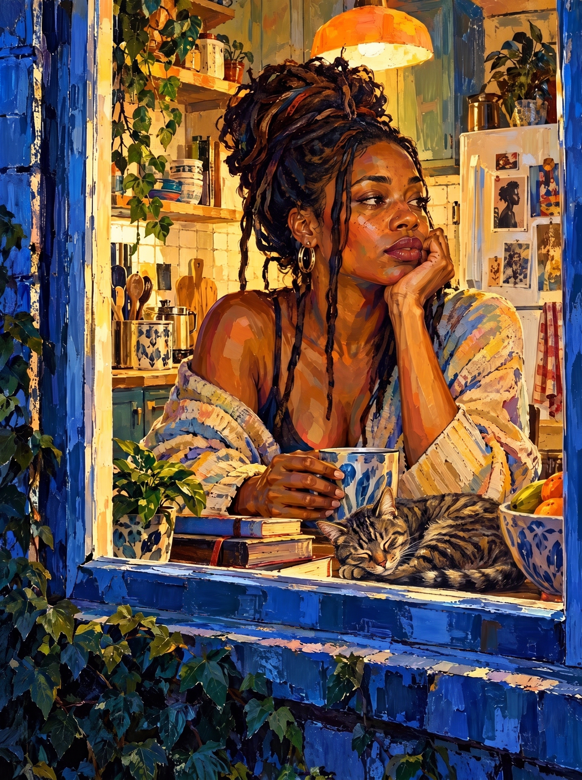 Window Seat With A Sleeping Tabby