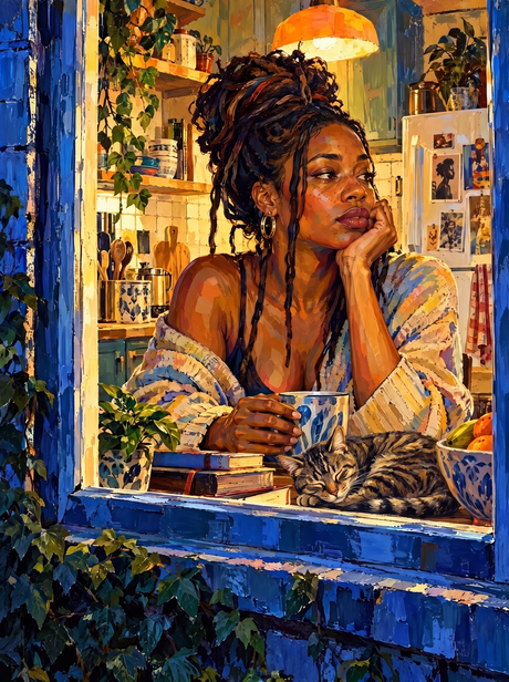 Window Seat With A Sleeping Tabby
