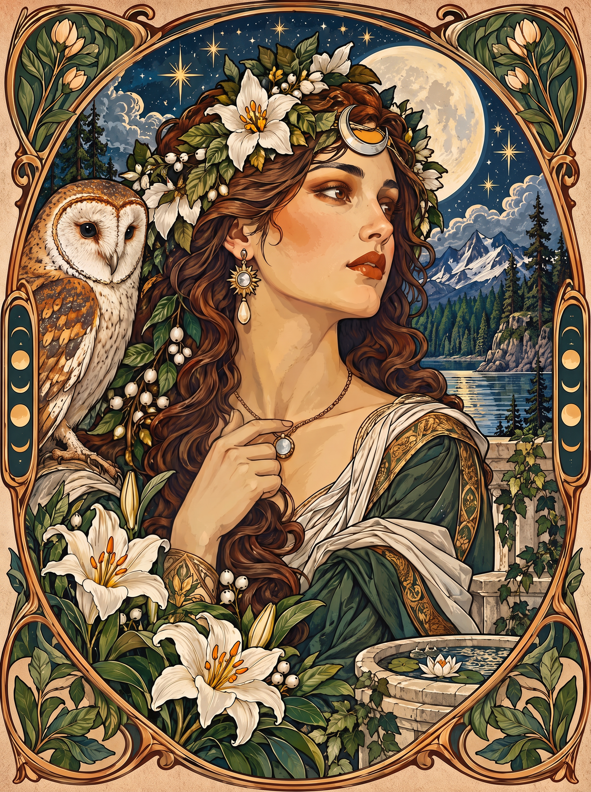 Barn Owl And The Lily Crown