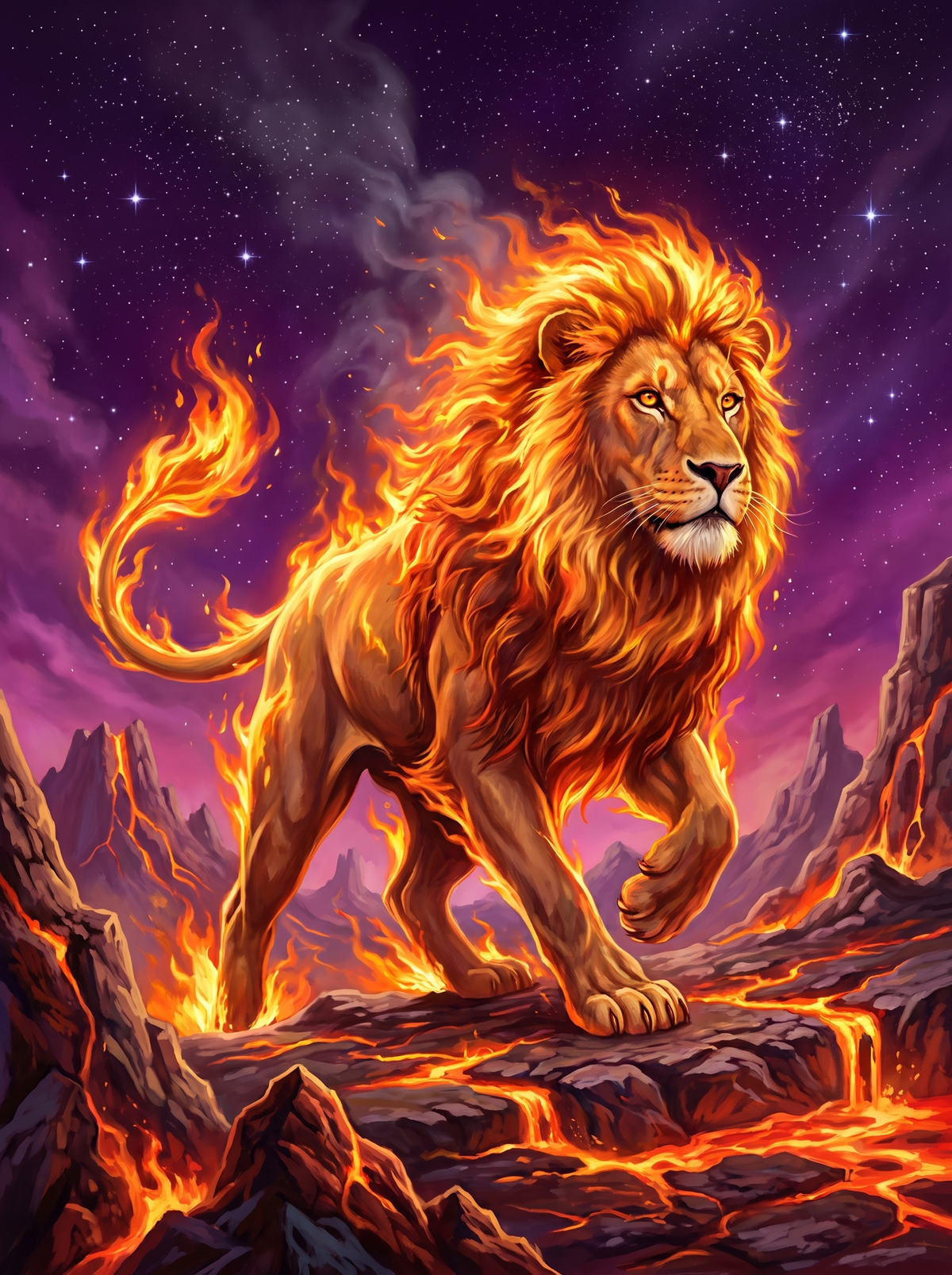 Blazing Lion On The Lava Ridge